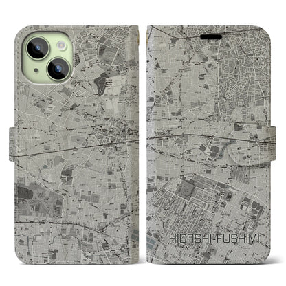 【東伏見（東京都）】地図柄iPhoneケース（手帳タイプ）モノトーン・iPhone 15 用