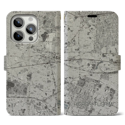 【東伏見（東京都）】地図柄iPhoneケース（手帳タイプ）モノトーン・iPhone 15 Pro 用