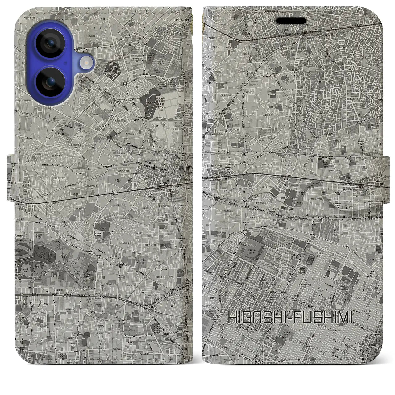 【東伏見（東京都）】地図柄iPhoneケース（手帳タイプ）