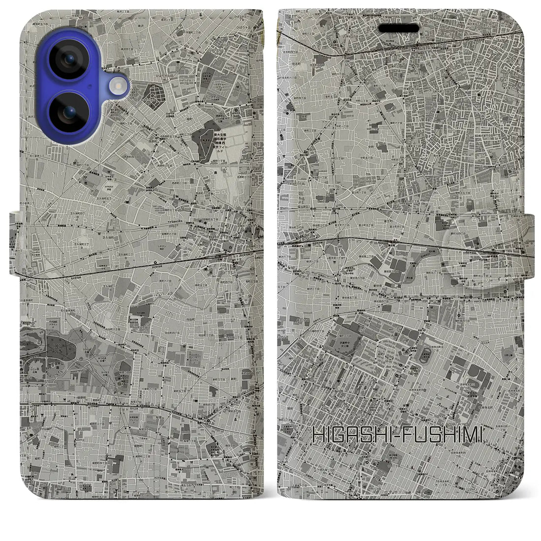 【東伏見(東京都)】地図柄iPhoneケース(手帳タイプ)モノトーン・iPhone 16 Pro Max 用