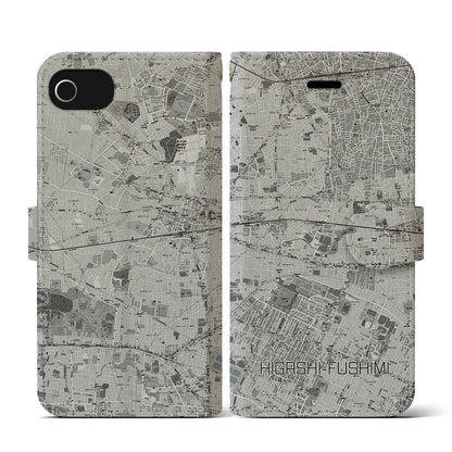 【東伏見（東京都）】地図柄iPhoneケース（手帳タイプ）モノトーン・iPhone SE（第3 / 第2世代） / 8 / 7 / 6s / 6 用