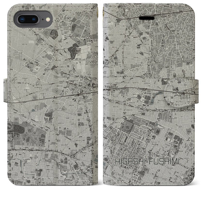 【東伏見（東京都）】地図柄iPhoneケース（手帳タイプ）モノトーン・iPhone 8Plus /7Plus / 6sPlus / 6Plus 用
