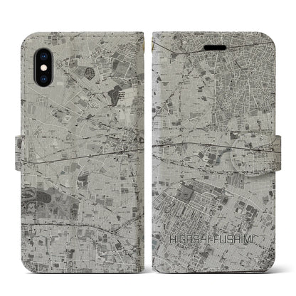 【東伏見（東京都）】地図柄iPhoneケース（手帳タイプ）モノトーン・iPhone XS / X 用