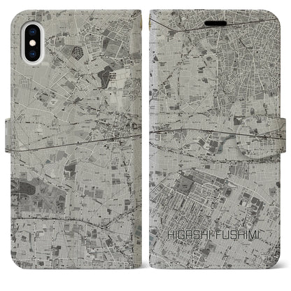 【東伏見（東京都）】地図柄iPhoneケース（手帳タイプ）モノトーン・iPhone XS Max 用