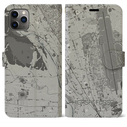 【東福生（東京都）】地図柄iPhoneケース（手帳タイプ）モノトーン・iPhone 11 Pro Max 用