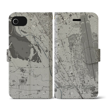 【東福生（東京都）】地図柄iPhoneケース（手帳タイプ）モノトーン・iPhone SE（第3 / 第2世代） / 8 / 7 / 6s / 6 用