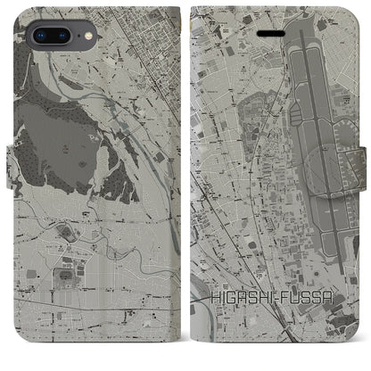 【東福生（東京都）】地図柄iPhoneケース（手帳タイプ）モノトーン・iPhone 8Plus /7Plus / 6sPlus / 6Plus 用