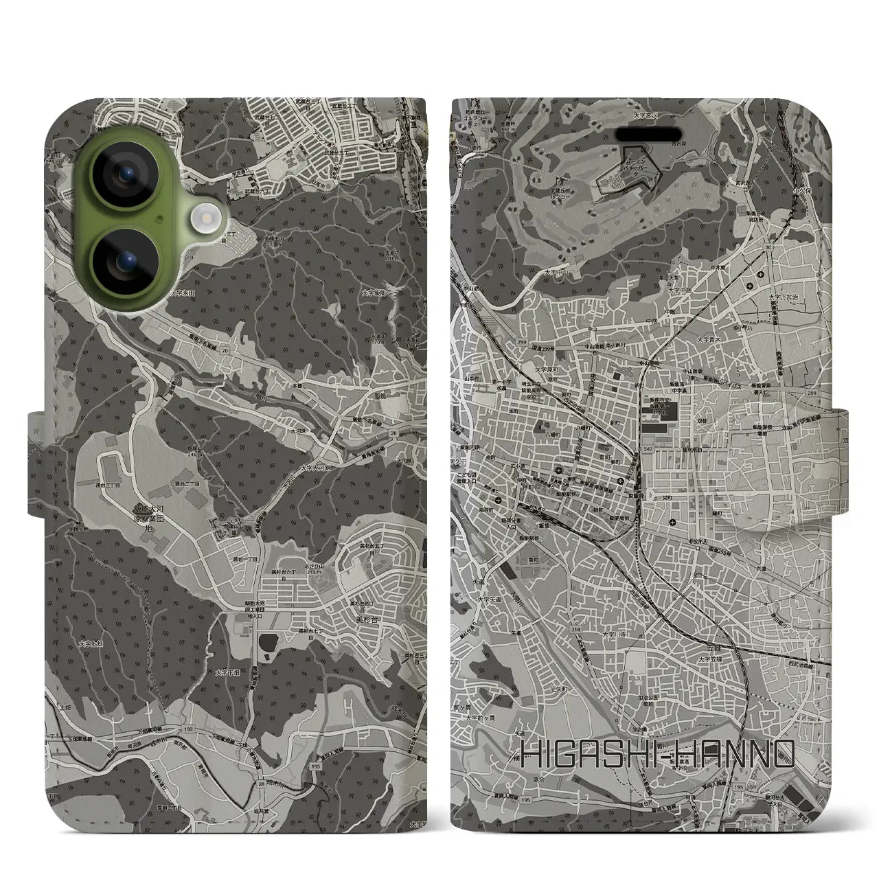 【東飯能（埼玉県）】地図柄iPhoneケース（手帳タイプ）