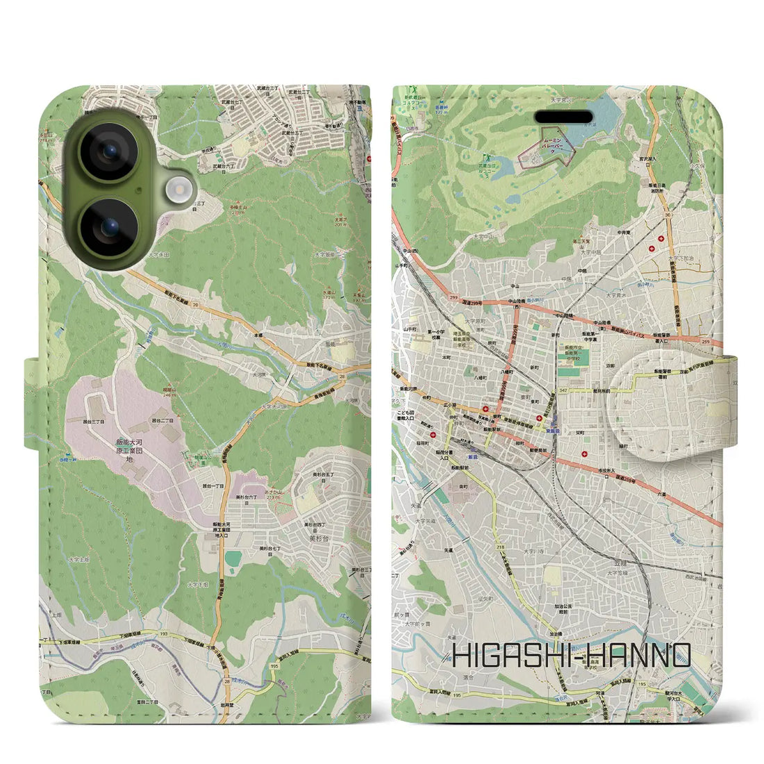 【東飯能(埼玉県)】地図柄iPhoneケース(手帳タイプ)モノトーン・iPhone 17 Pro Max 用