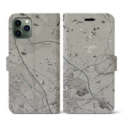 【東岩槻（埼玉県）】地図柄iPhoneケース（手帳タイプ）モノトーン・iPhone 11 Pro 用