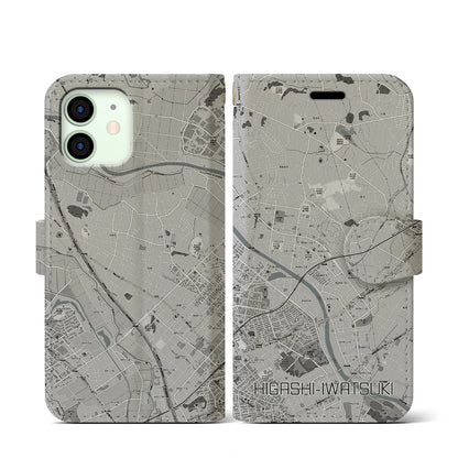 【東岩槻（埼玉県）】地図柄iPhoneケース（手帳タイプ）モノトーン・iPhone 12 mini 用