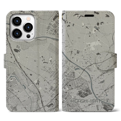 【東岩槻（埼玉県）】地図柄iPhoneケース（手帳タイプ）モノトーン・iPhone 13 Pro 用