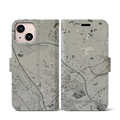 【東岩槻（埼玉県）】地図柄iPhoneケース（手帳タイプ）モノトーン・iPhone 13 mini 用