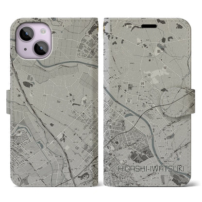 【東岩槻（埼玉県）】地図柄iPhoneケース（手帳タイプ）モノトーン・iPhone 14 用