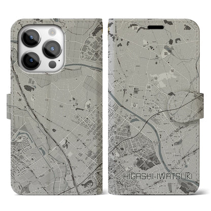 【東岩槻（埼玉県）】地図柄iPhoneケース（手帳タイプ）モノトーン・iPhone 14 Pro 用