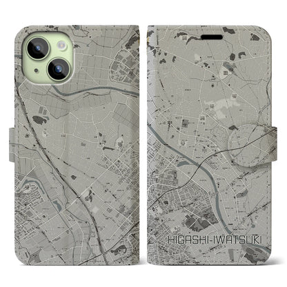 【東岩槻（埼玉県）】地図柄iPhoneケース（手帳タイプ）モノトーン・iPhone 15 用
