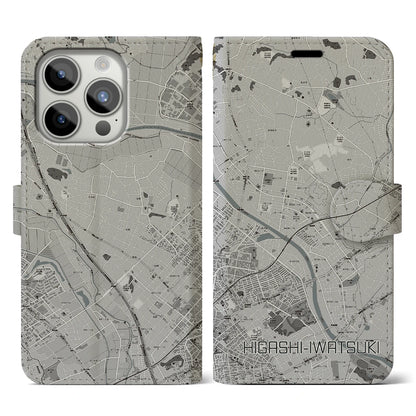 【東岩槻（埼玉県）】地図柄iPhoneケース（手帳タイプ）モノトーン・iPhone 15 Pro 用