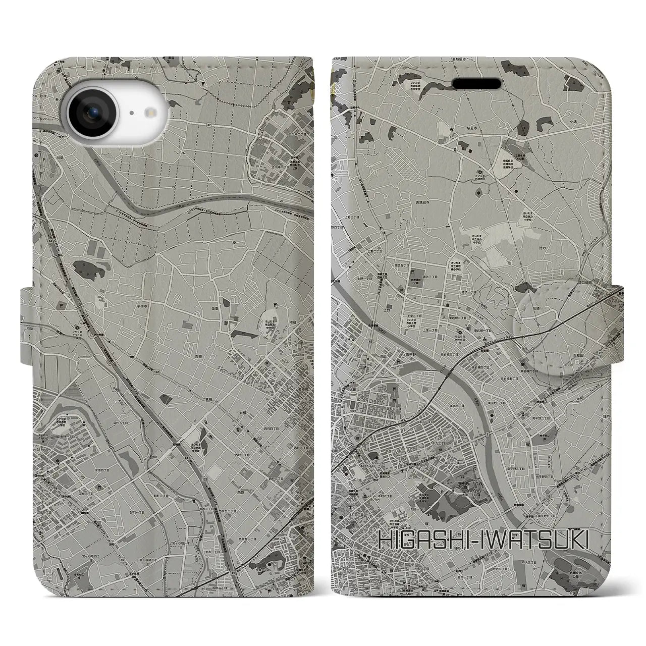 【東岩槻（埼玉県）】地図柄iPhoneケース（手帳タイプ）