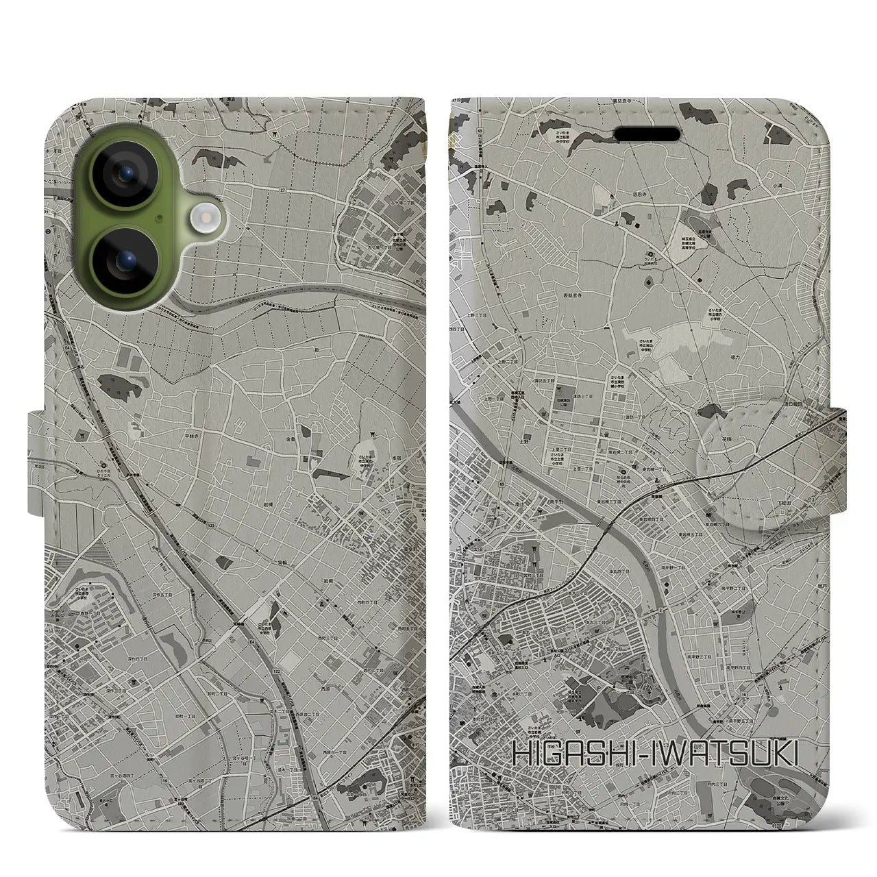 【東岩槻（埼玉県）】地図柄iPhoneケース（手帳タイプ）