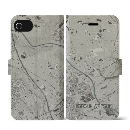 【東岩槻（埼玉県）】地図柄iPhoneケース（手帳タイプ）モノトーン・iPhone SE（第3 / 第2世代） / 8 / 7 / 6s / 6 用