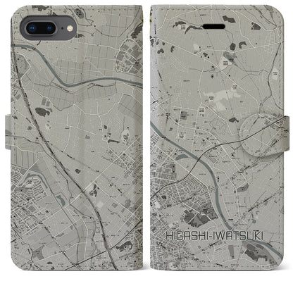 【東岩槻（埼玉県）】地図柄iPhoneケース（手帳タイプ）モノトーン・iPhone 8Plus /7Plus / 6sPlus / 6Plus 用