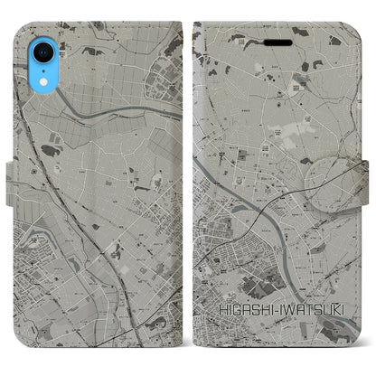 【東岩槻（埼玉県）】地図柄iPhoneケース（手帳タイプ）モノトーン・iPhone XR 用