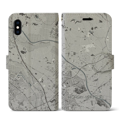 【東岩槻（埼玉県）】地図柄iPhoneケース（手帳タイプ）モノトーン・iPhone XS / X 用