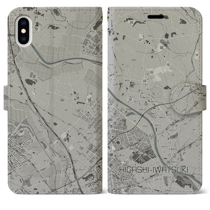 【東岩槻（埼玉県）】地図柄iPhoneケース（手帳タイプ）モノトーン・iPhone XS Max 用