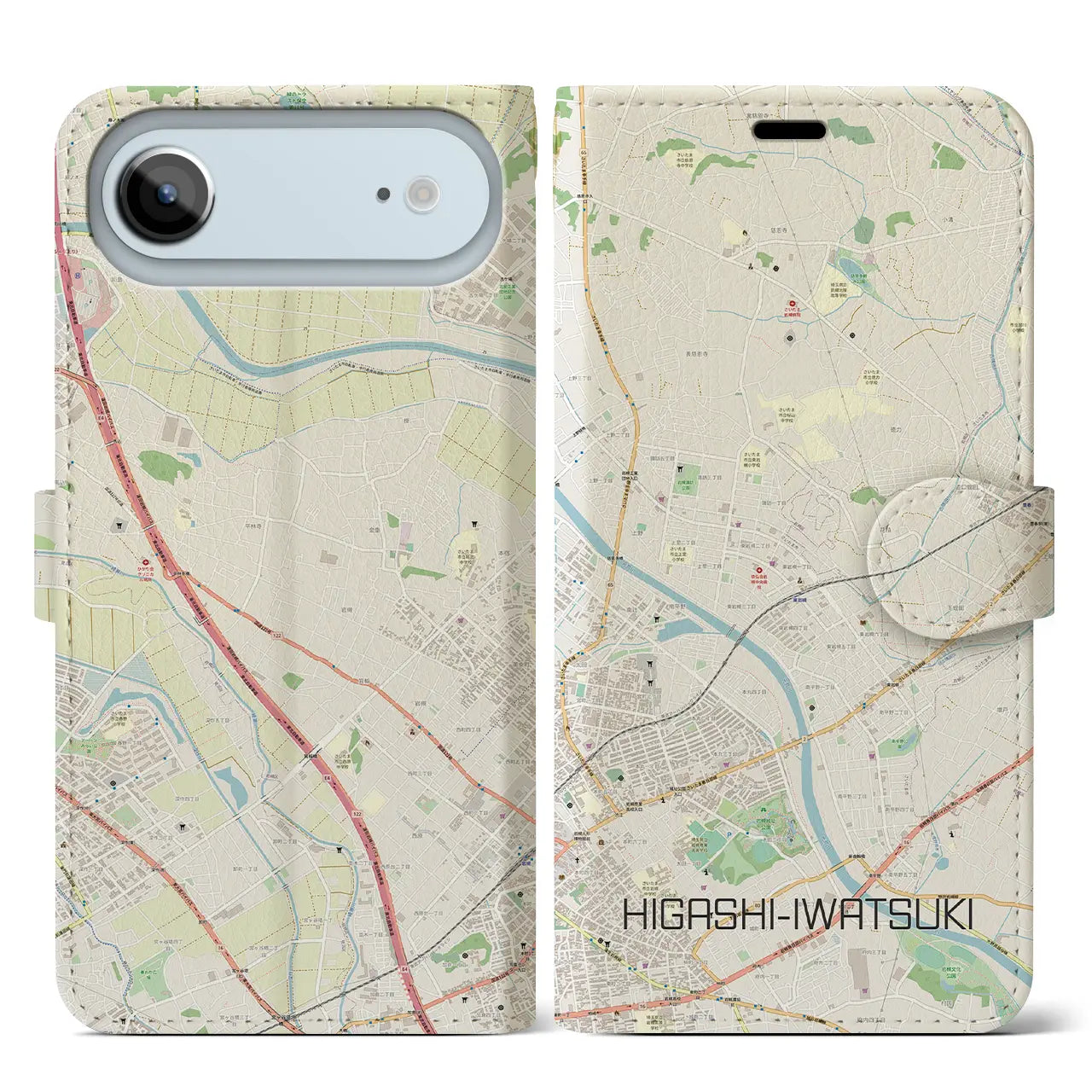 【東岩槻（埼玉県）】地図柄iPhoneケース（手帳タイプ）