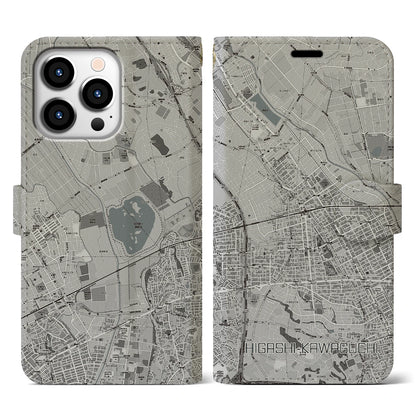 【東川口（埼玉県）】地図柄iPhoneケース（手帳タイプ）モノトーン・iPhone 13 Pro 用