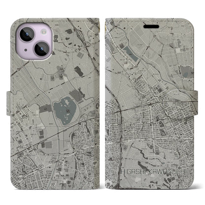 【東川口（埼玉県）】地図柄iPhoneケース（手帳タイプ）モノトーン・iPhone 14 用