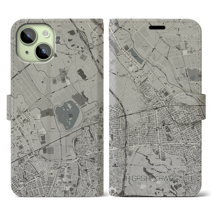 【東川口（埼玉県）】地図柄iPhoneケース（手帳タイプ）モノトーン・iPhone 15 用