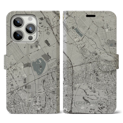 【東川口（埼玉県）】地図柄iPhoneケース（手帳タイプ）モノトーン・iPhone 15 Pro 用