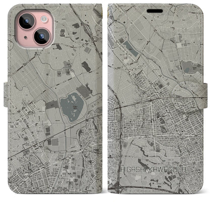 【東川口（埼玉県）】地図柄iPhoneケース（手帳タイプ）モノトーン・iPhone 15 Plus 用