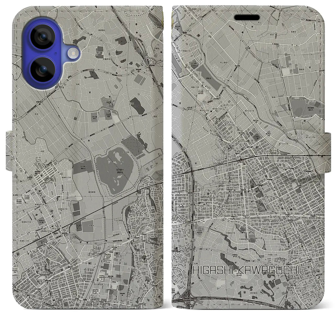 【東川口(埼玉県)】地図柄iPhoneケース(手帳タイプ)モノトーン・iPhone 16 Pro Max 用