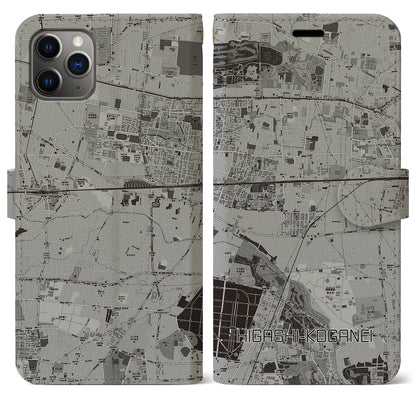 【東小金井（東京都）】地図柄iPhoneケース（手帳タイプ）モノトーン・iPhone 11 Pro Max 用