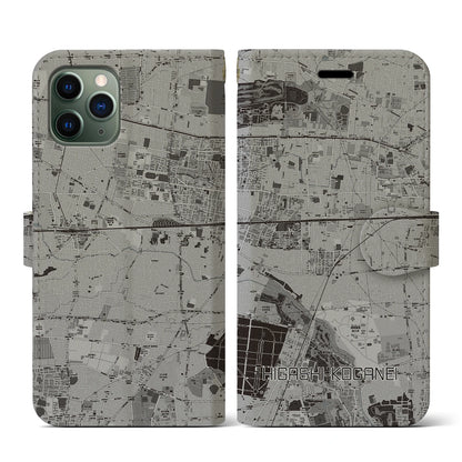 【東小金井（東京都）】地図柄iPhoneケース（手帳タイプ）モノトーン・iPhone 11 Pro 用