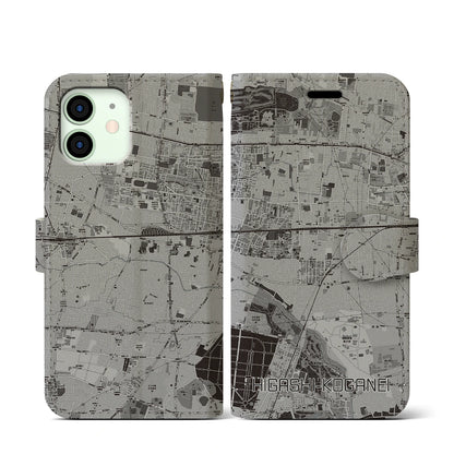 【東小金井（東京都）】地図柄iPhoneケース（手帳タイプ）モノトーン・iPhone 12 mini 用