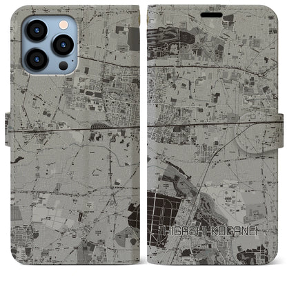 【東小金井（東京都）】地図柄iPhoneケース（手帳タイプ）モノトーン・iPhone 13 Pro Max 用