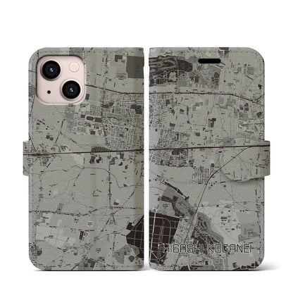 【東小金井（東京都）】地図柄iPhoneケース（手帳タイプ）モノトーン・iPhone 13 mini 用