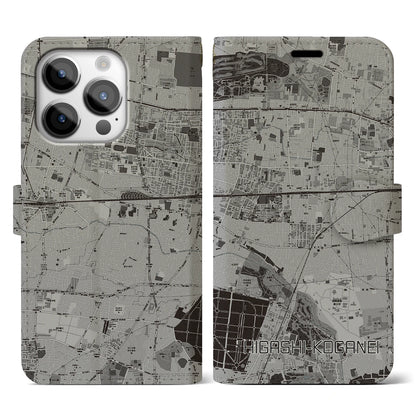 【東小金井（東京都）】地図柄iPhoneケース（手帳タイプ）モノトーン・iPhone 14 Pro 用