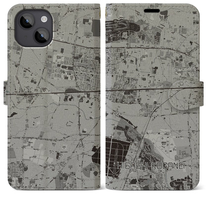 【東小金井（東京都）】地図柄iPhoneケース（手帳タイプ）モノトーン・iPhone 14 Plus 用