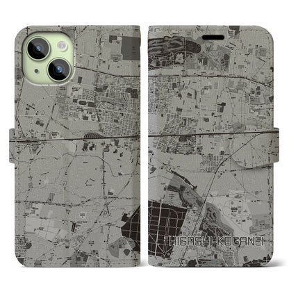 【東小金井（東京都）】地図柄iPhoneケース（手帳タイプ）モノトーン・iPhone 15 用