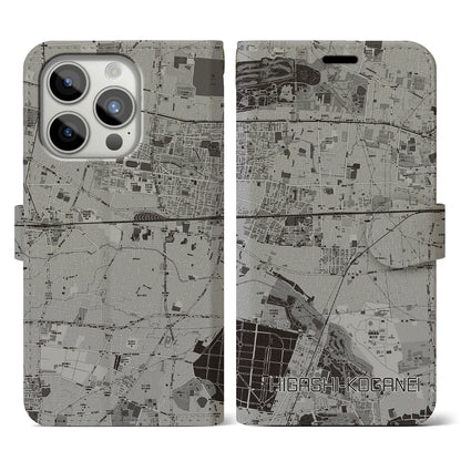 【東小金井（東京都）】地図柄iPhoneケース（手帳タイプ）モノトーン・iPhone 15 Pro 用