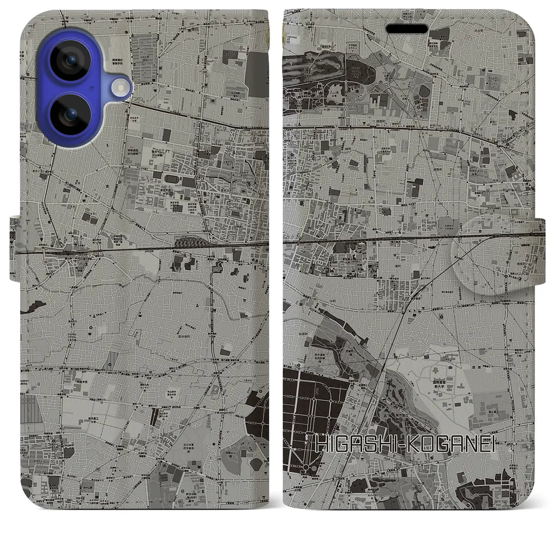 【東小金井(東京都)】地図柄iPhoneケース(手帳タイプ)モノトーン・iPhone 16 Pro Max 用