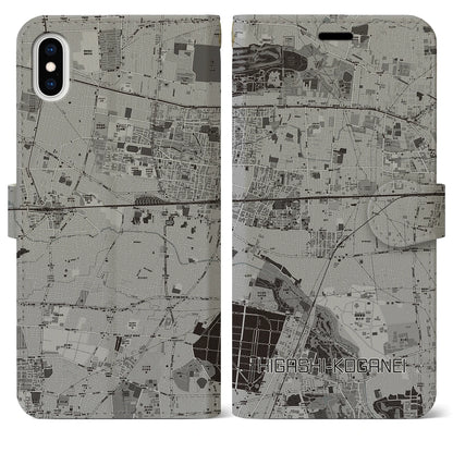 【東小金井（東京都）】地図柄iPhoneケース（手帳タイプ）モノトーン・iPhone XS Max 用