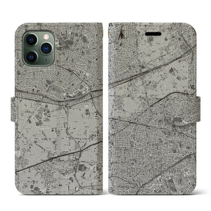 【東北沢（東京都）】地図柄iPhoneケース（手帳タイプ）モノトーン・iPhone 11 Pro 用