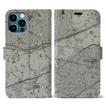 【東北沢（東京都）】地図柄iPhoneケース（手帳タイプ）モノトーン・iPhone 12 / 12 Pro 用