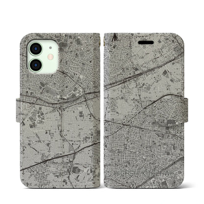 【東北沢（東京都）】地図柄iPhoneケース（手帳タイプ）モノトーン・iPhone 12 mini 用