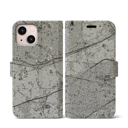 【東北沢（東京都）】地図柄iPhoneケース（手帳タイプ）モノトーン・iPhone 13 mini 用